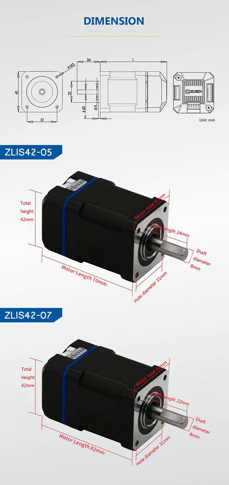 Zltech CE RoHS 18V-36V NEMA17 42mm 2 Phase 2500rpm 0.7n. M Brushless Electric Integrated DC Closed Loop Step-Servo Motor and Driver